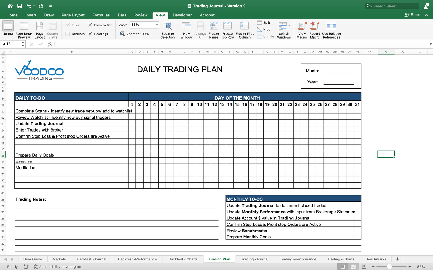 The Voodoo Trading Journal - Spreadsheet Format